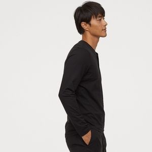 H&M Henley Top Slim Fit - Black - Medium